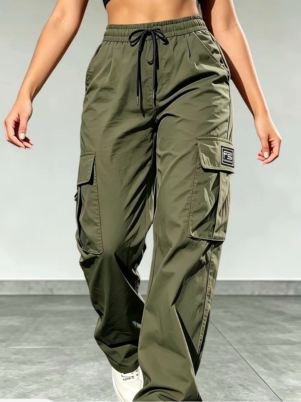 Army Green Cargo Jogger Pants - Women